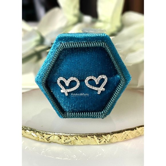 Freehand Heart cz Stud Earrings ~ Small Earrings ~ Minimalist - in gift Box - Picture 2 of 3